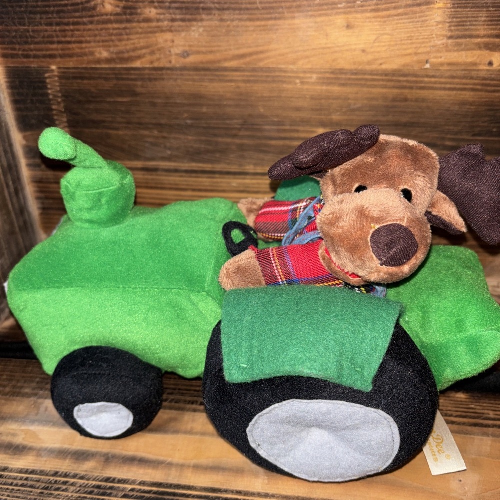 Dan Dee Deer Plush Grandma Got Ran Over Music Reindeer on Green tractor